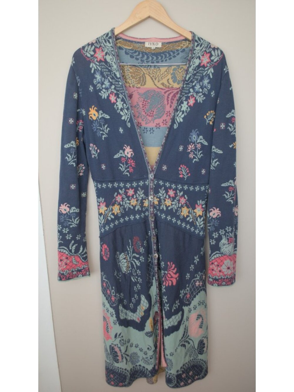 IVKO dark blue long floral cotton cardigan size 42